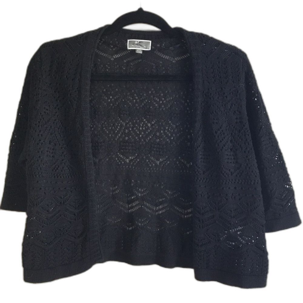 NWOT Black short sleeve open front lattice cardigan witchy fairy summer sz PS